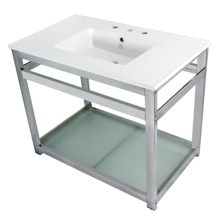 FAUCETURE VWP3722W8B1 37-Inch Ceramic Console Sink (8-Inch, 3-Hole), White/Polished Chrome VWP3722W8B1